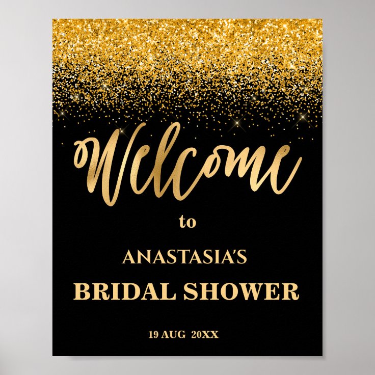 Gold Glitter Modern Bridal Shower Board Poster Zazzle