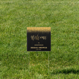 Gold Glitter Modern Welcome Bridal Shower Yard Sign