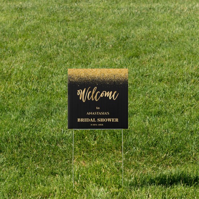 Gold Glitter Modern Welcome Bridal Shower Yard Sign (Insitu)