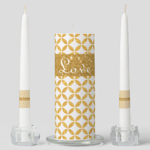 Gold Glitter Modern/White Love - Unity Candle Set