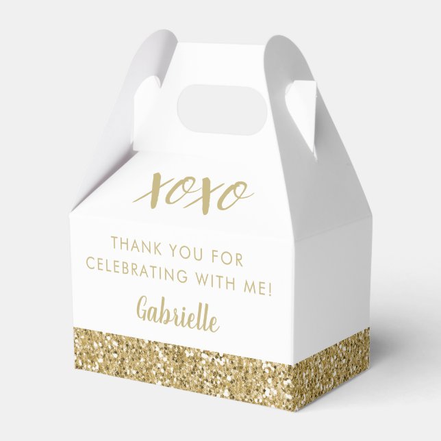 Gold Glitter Modern XOXO Girly Party Favor Boxes (Front Side)