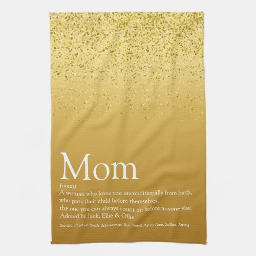 Gold Glitter Mom Definition Quote Kitchen Towel
