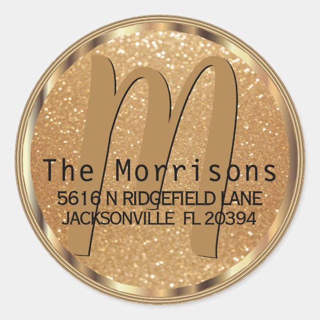 Gold Glitter Monogram Address Label (Front)