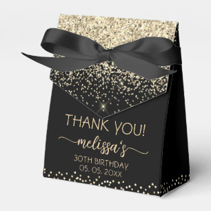 Gold Glitter Monogram Black Birthday Thank You Favor Boxes