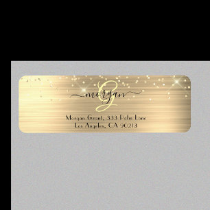 Gold Glitter & Monogram, Black Script Name Address Label