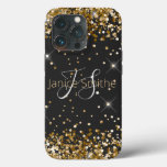 Gold Glitter Monogram iPhone 13 Pro Case