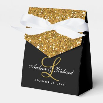 Gold Glitter Monogram Elegant Wedding Favor Box by monogramgallery at Zazzle