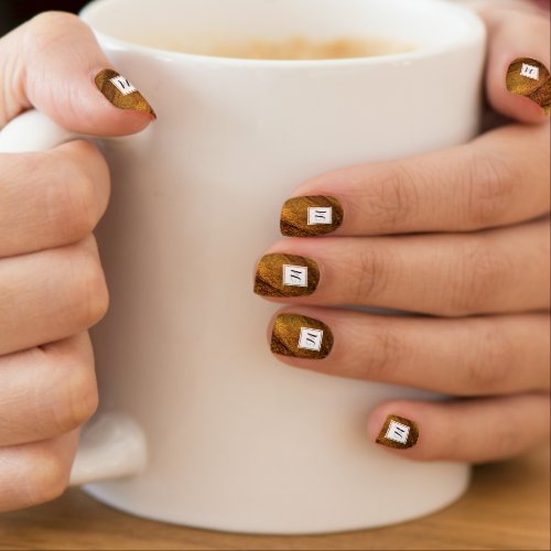 Gold Glitter Monogram Initial Glamorous Girly Minx Nail Art