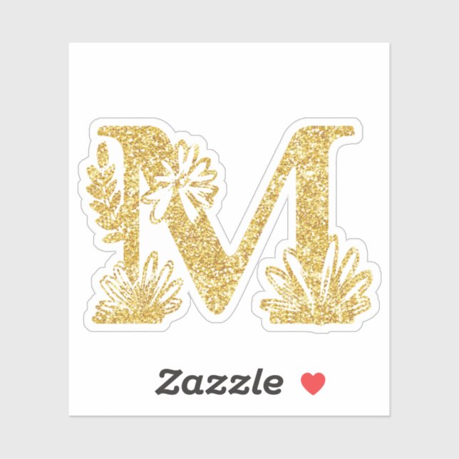 Gold Glitter Monogram Initial M Floral Sticker (Sheet)