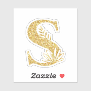Gold Glitter Monogram Initial S Floral Sticker