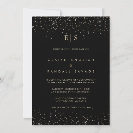 Gold Glitter Monogram Last Name Initial Wedding Invitation | Zazzle