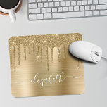 Gold Glitter Monogram Mouse Pad<br><div class="desc">Custom elegant and girly mouse pad featuring gold faux glitter dripping against a gold faux metallic foil background. Monogram with your name in a stylish trendy white script with swashes.</div>