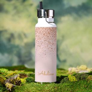 Gold Glitter Monogram Name Water Bottle