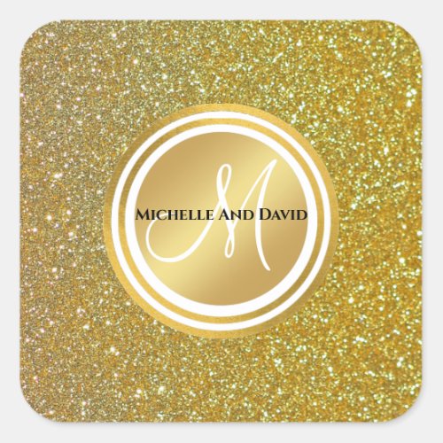 Gold Glitter Monogram Newlywed  Square Sticker
