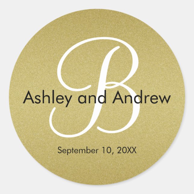Gold Glitter Monogram Personalized Wedding Sticker (Front)
