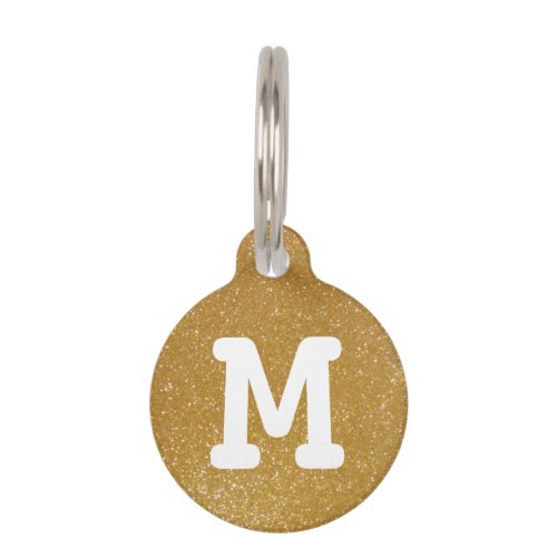 Gold glitter monogram pet tag for dogs and cats