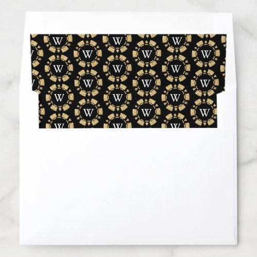 Gold Glitter Monogram Poker Chip Casino Wedding Envelope Liner