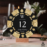 Gold Glitter Monogram Poker Chip Casino Wedding Invitation<br><div class="desc">Celebrate in style with these trendy casino themed wedding table numbers. The design is easy to personalize with a your monogram initial, table number and your names & wedding date and your family and friends will be thrilled when they see these fabulous wedding table numbers at the wedding reception. More...</div>