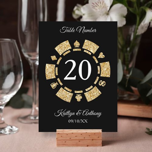 Gold Glitter Monogram Poker Chip Casino Wedding Invitation