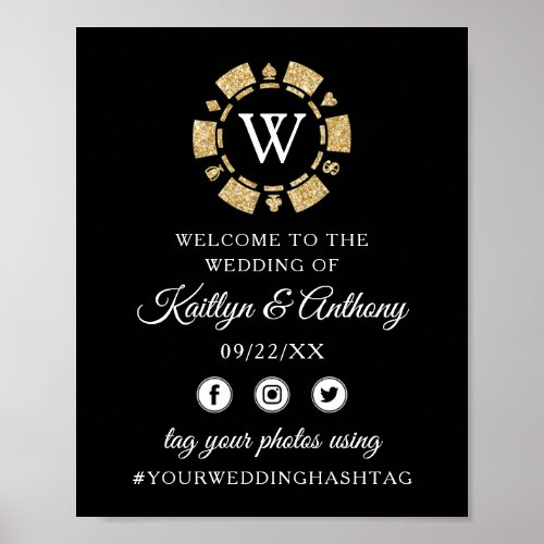 Gold Glitter Monogram Poker Chip Casino Wedding Poster