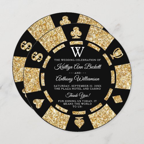 Gold Glitter Monogram Poker Chip Casino Wedding Program