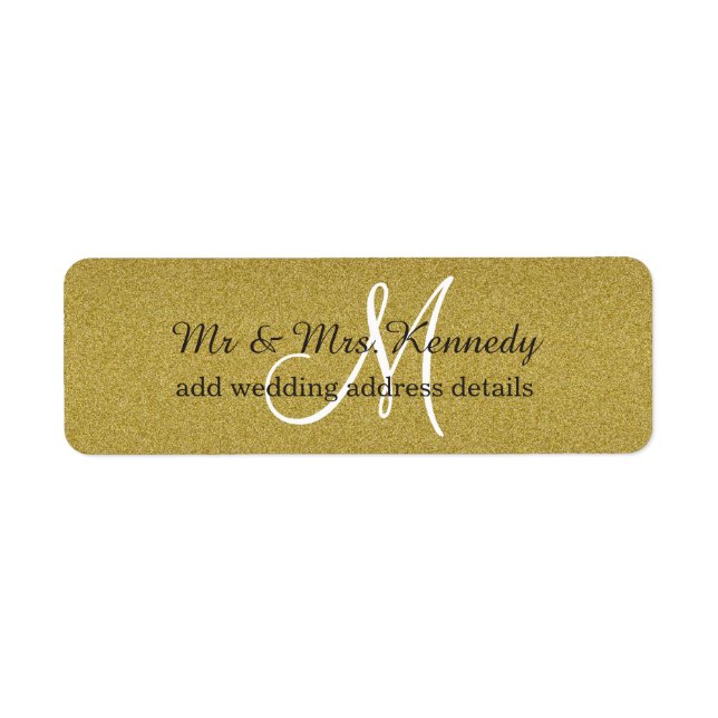 Gold Glitter Monogram Wedding Address Label (Front)