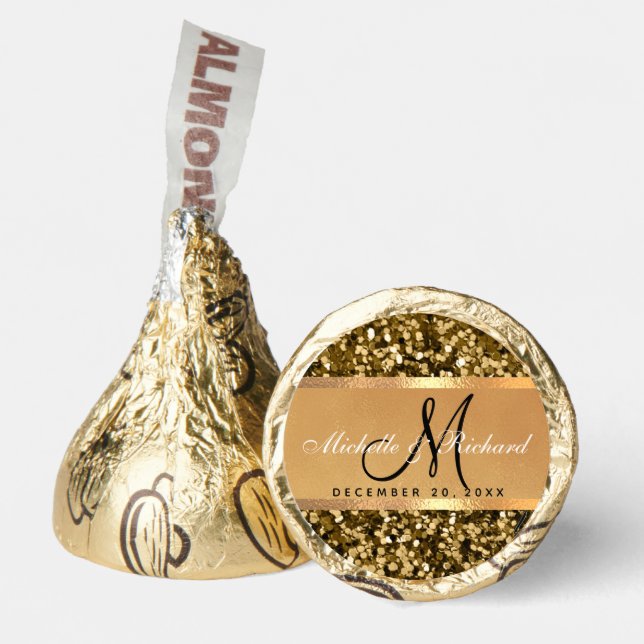 Gold Glitter Monogram Wedding  Hershey®'s Kisses® (Front)