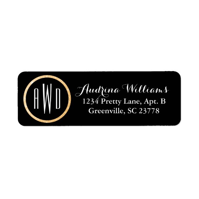 Gold Glitter Monogrammed Black Label (Front)
