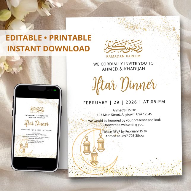Gold Glitter Moon and Lantern Ramadan Iftar Invitation (Creator Uploaded)
