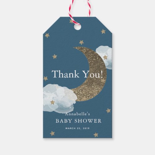 Gold Glitter Moon Baby Shower Thank You GIft Tag