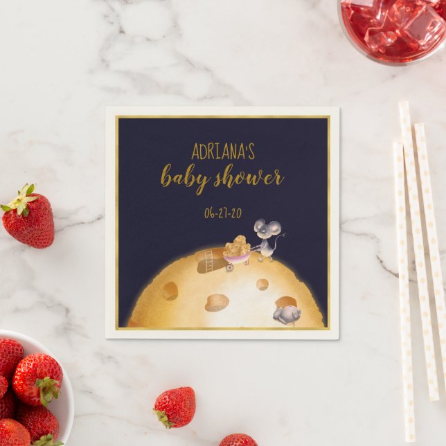 Gold glitter, moon made of cheese, baby shower napkins (Insitu)