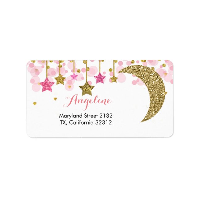 Gold glitter moon Modern Address Label (Front)