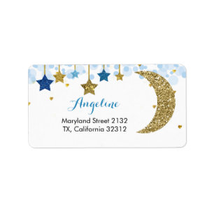 Gold glitter moon Modern Address Label
