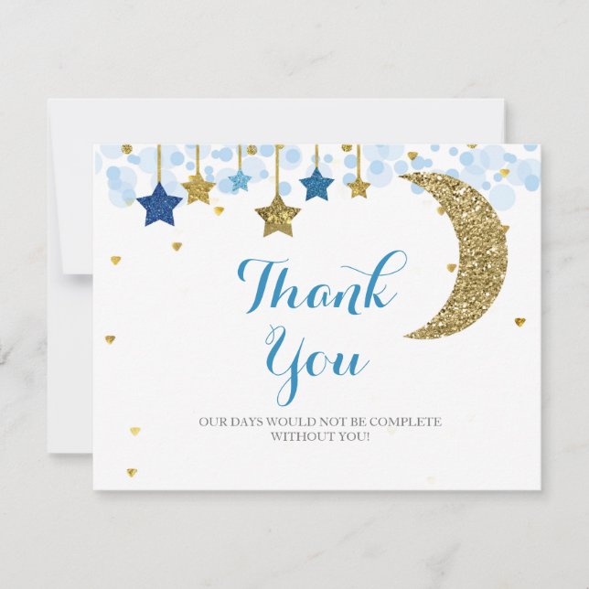 Gold glitter moon Modern Thank You Card . (Front)