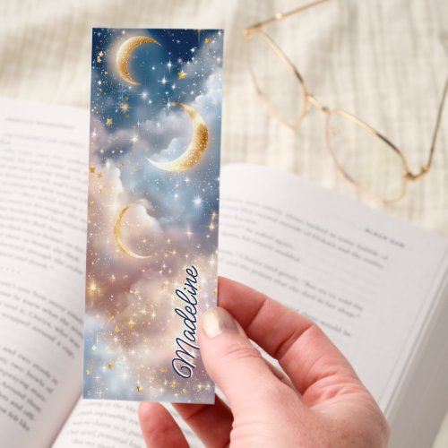 Pretty Bookmarks 18 Gold Glitter Moons And Stars In Pastel Sky Bookmarks