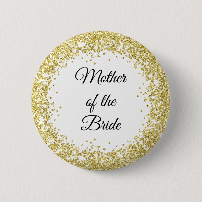 Gold Glitter. Mother of the Bride. Button (Front)