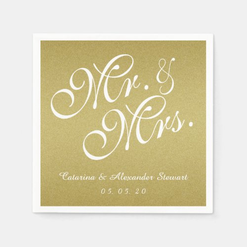 Gold Glitter Mr and Mrs Wedding Paper Napkins