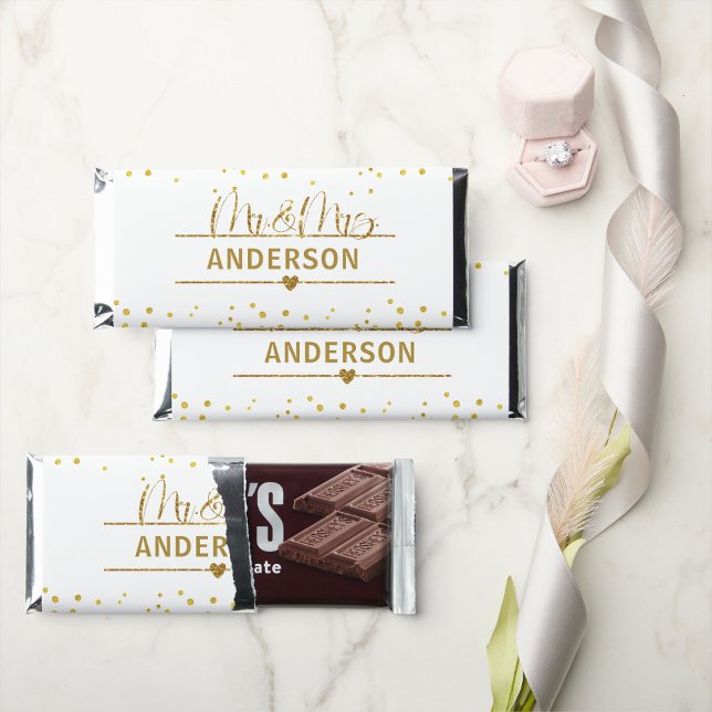 Gold Glitter Mr and Mrs Wedding Personalized Hershey Bar Favors (Creator Uploaded)
