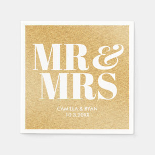 Gold Glitter Mr & Mrs Personalized Wedding Napkins