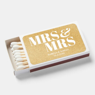 Gold Glitter Mrs & Mrs Personalized Wedding Matchboxes