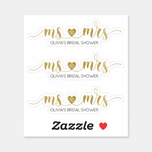 Gold glitter Ms to Mrs Bridal Shower Sticker