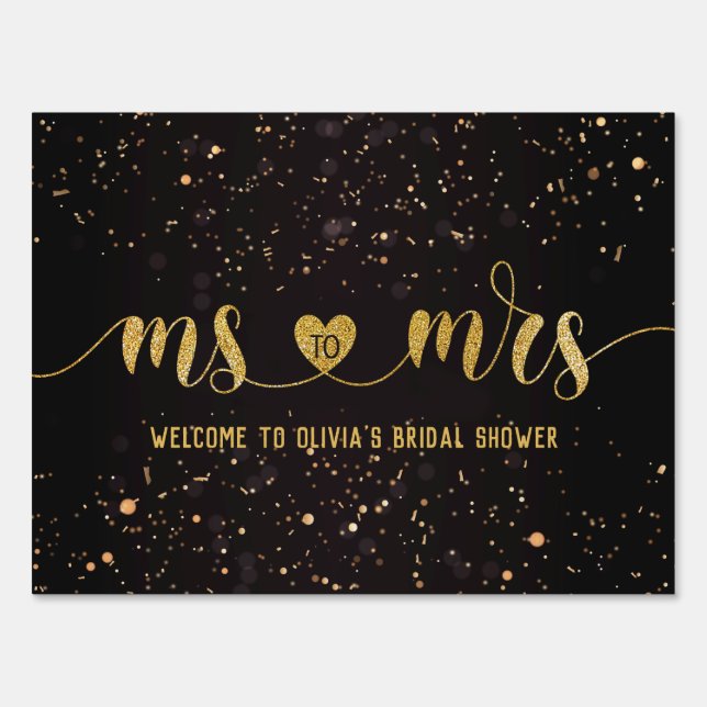 Gold Glitter Ms to Mrs Bridal Shower Welcome Sign (Front)