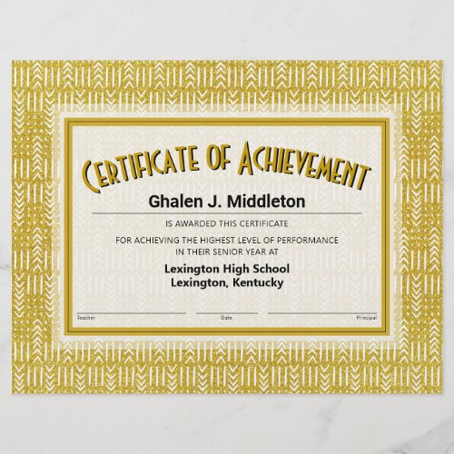 Gold Glitter Mud Cloth Certificate of Achievement