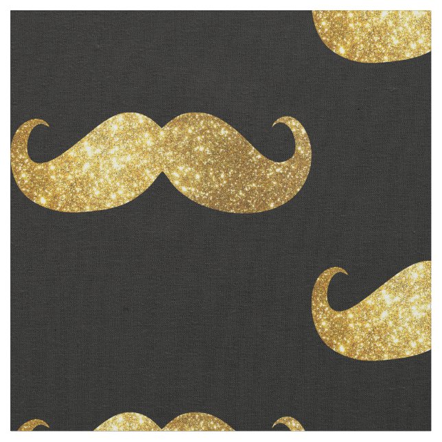 Gold Glitter Mustache Fabric (Close Up)