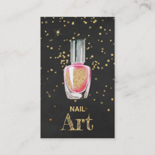 *~* Gold Glitter Nail Art Polish Bottle Stars Business Card