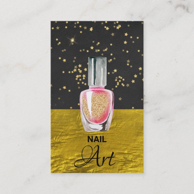 *~* Gold Glitter Nail Art Polish Gold Foil Business Card (Front)