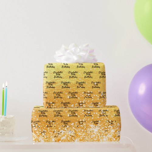 Gold glitter name birthday wrapping paper