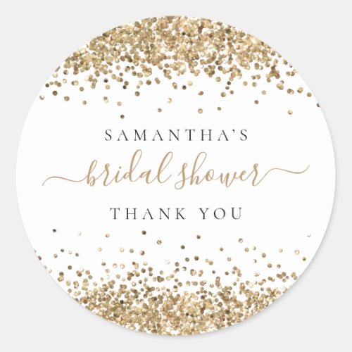 Gold Glitter Name Bridal Shower Thank You Classic Round Sticker