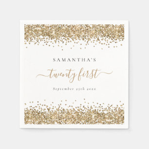 Gold Glitter Name Date Twenty First Party Napkins