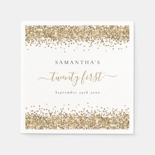 Gold Glitter Name Date Twenty First Party Napkins